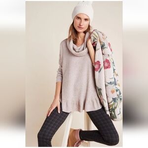 Anthropologie Maeve Addie Heather Pink Ruffled Hacci Sweater XS